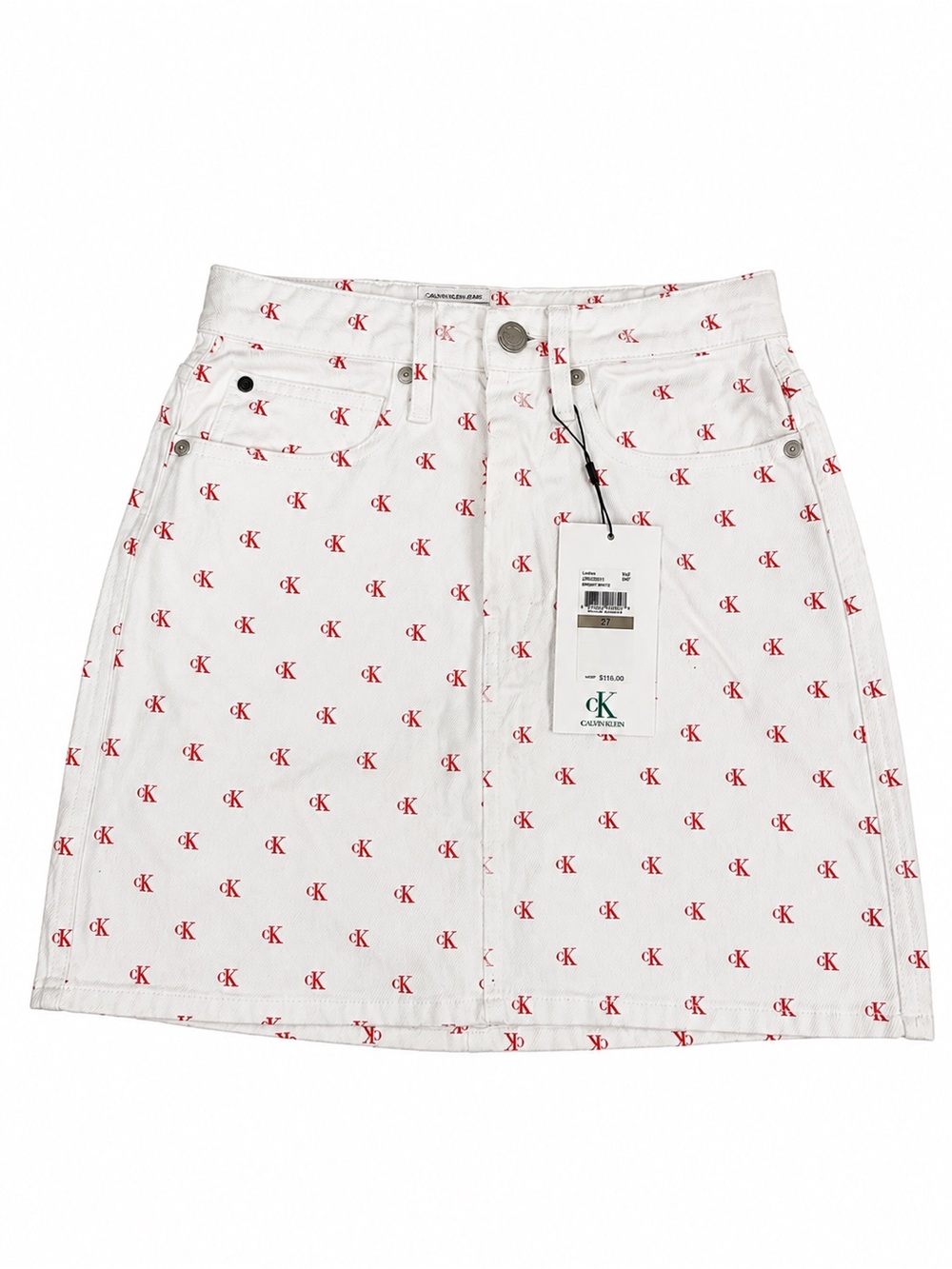 Calvin Klein White Mini Skirt with Red CK Logos